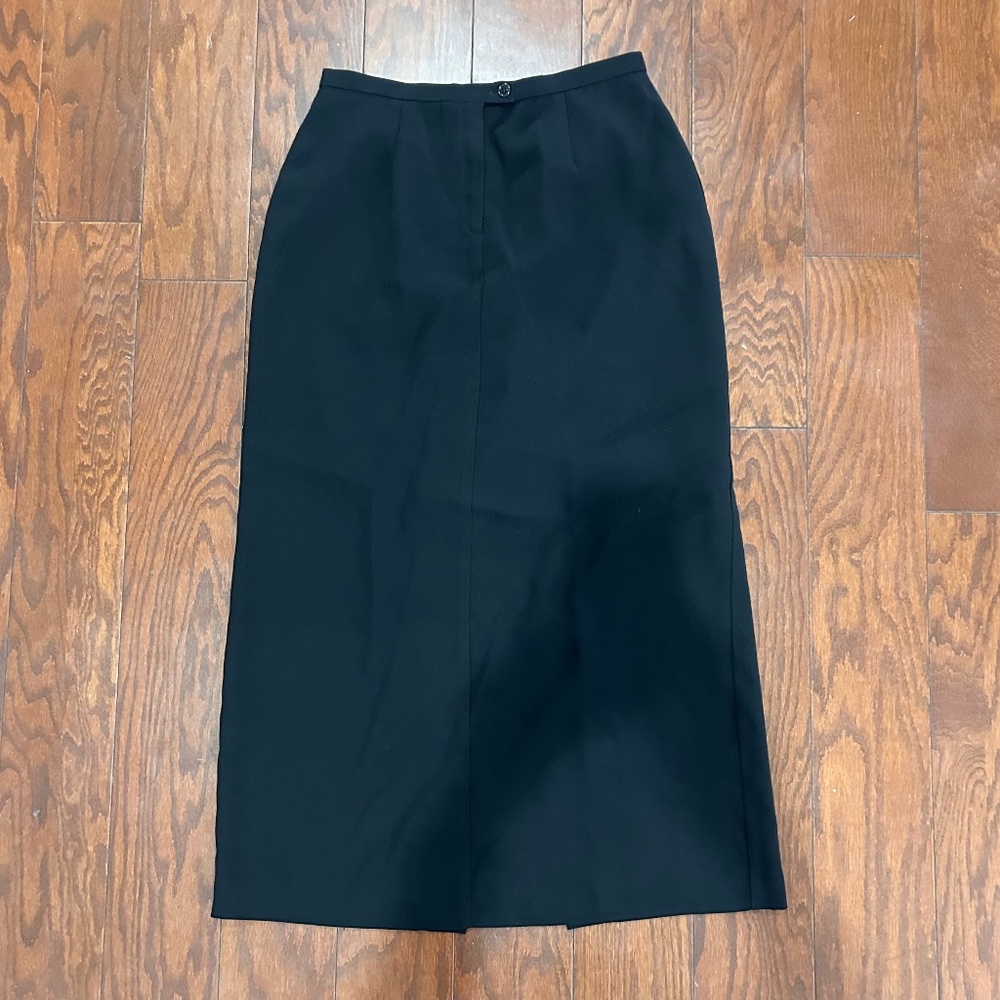 Vintage Preston & York Long Black Pencil Skirt Back Slit Business Sexy Office 12